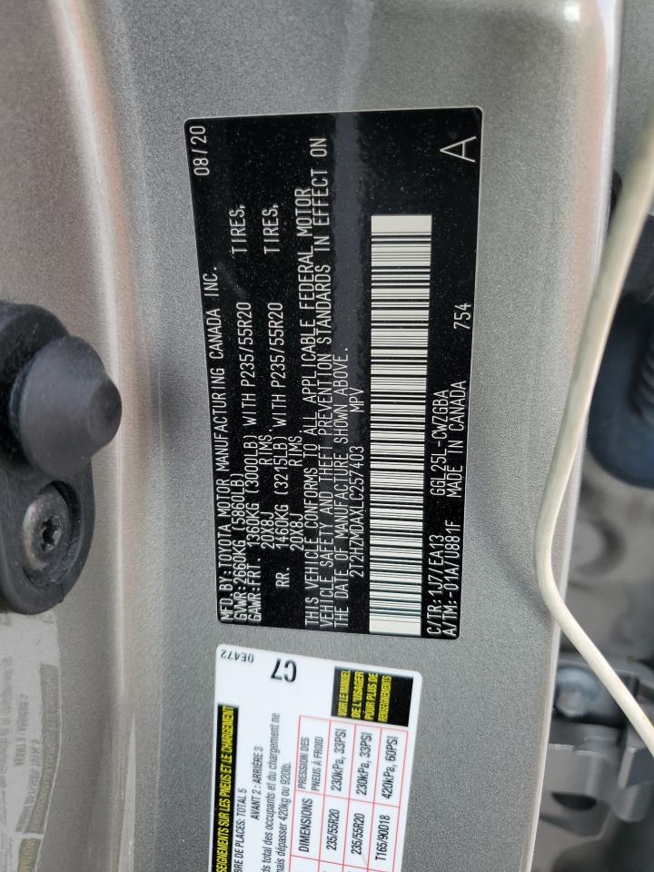 2020 Lexus Rx 350 VIN: 2T2HZMDAXLC257403 Lot: 69220525