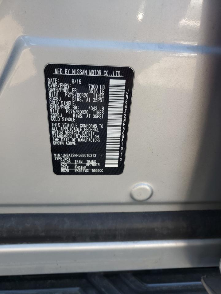 2016 Infiniti Qx80 VIN: JN8AZ2NF5G9610313 Lot: 68090615