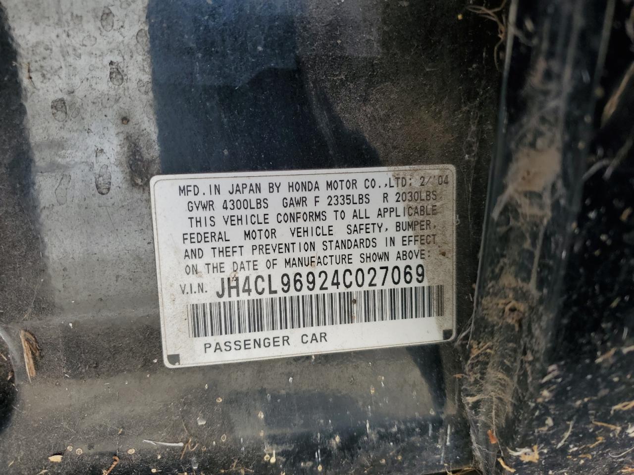 2004 Acura Tsx VIN: JH4CL96924C027069 Lot: 65858415