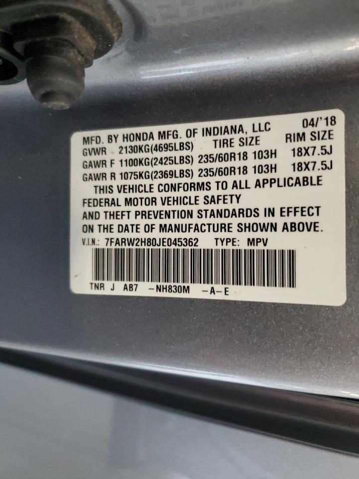 2018 Honda Cr-V Exl VIN: 7FARW2H80JE045362 Lot: 67236385