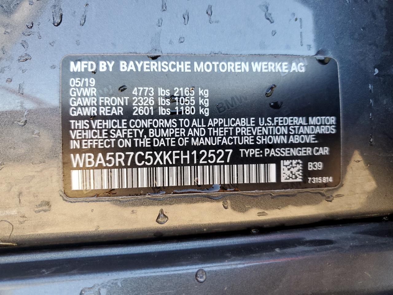 2019 BMW 330Xi VIN: WBA5R7C5XKFH12527 Lot: 70401655