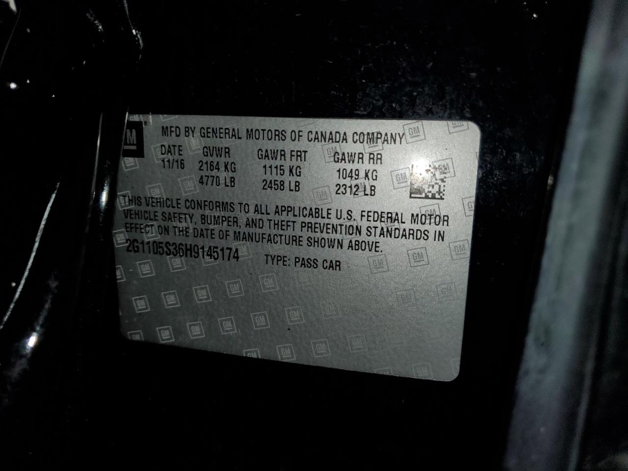 2017 Chevrolet Impala Lt VIN: 2G1105S36H9145174 Lot: 66882585