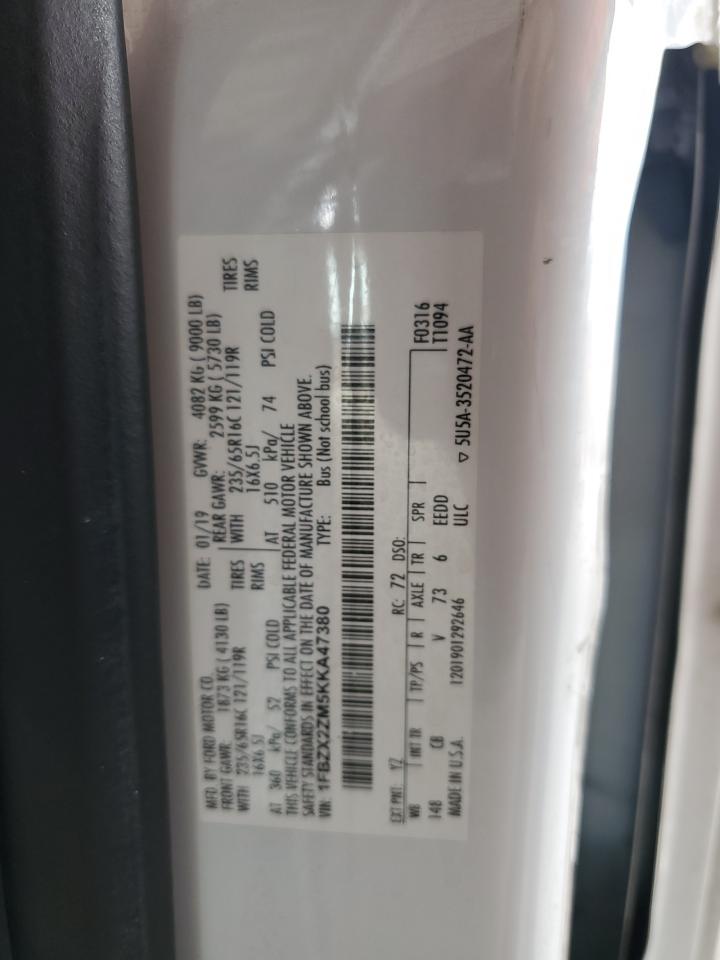 2019 Ford Transit T-350 VIN: 1FBZX2ZM5KKA47380 Lot: 70332665