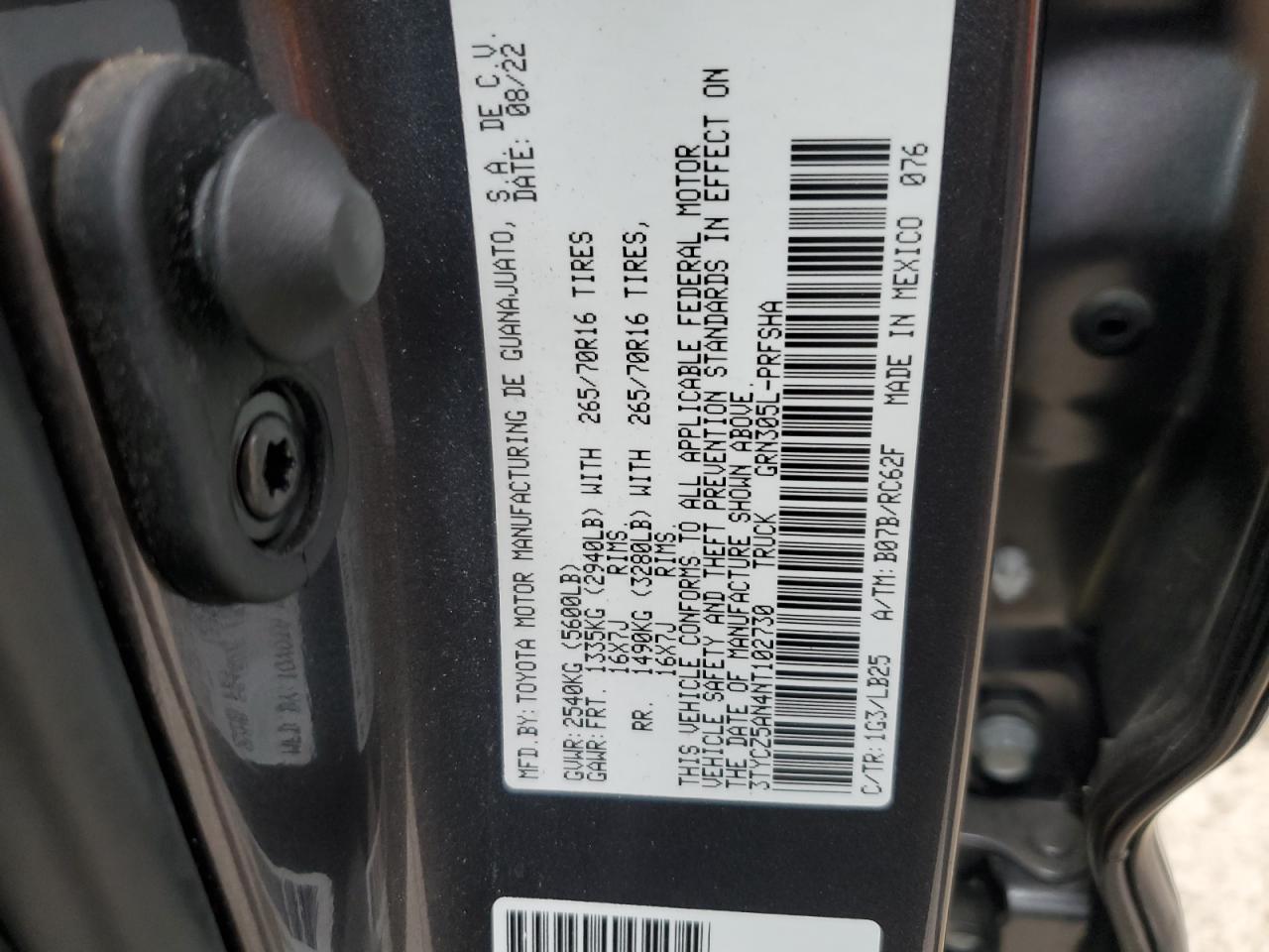 2022 Toyota Tacoma Double Cab VIN: 3TYCZ5AN4NT102730 Lot: 70374165