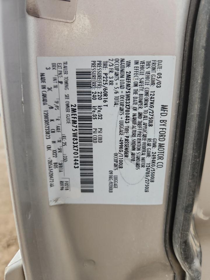 2003 Mercury Grand Marquis Ls VIN: 2MEFM75W83X701443 Lot: 70663915