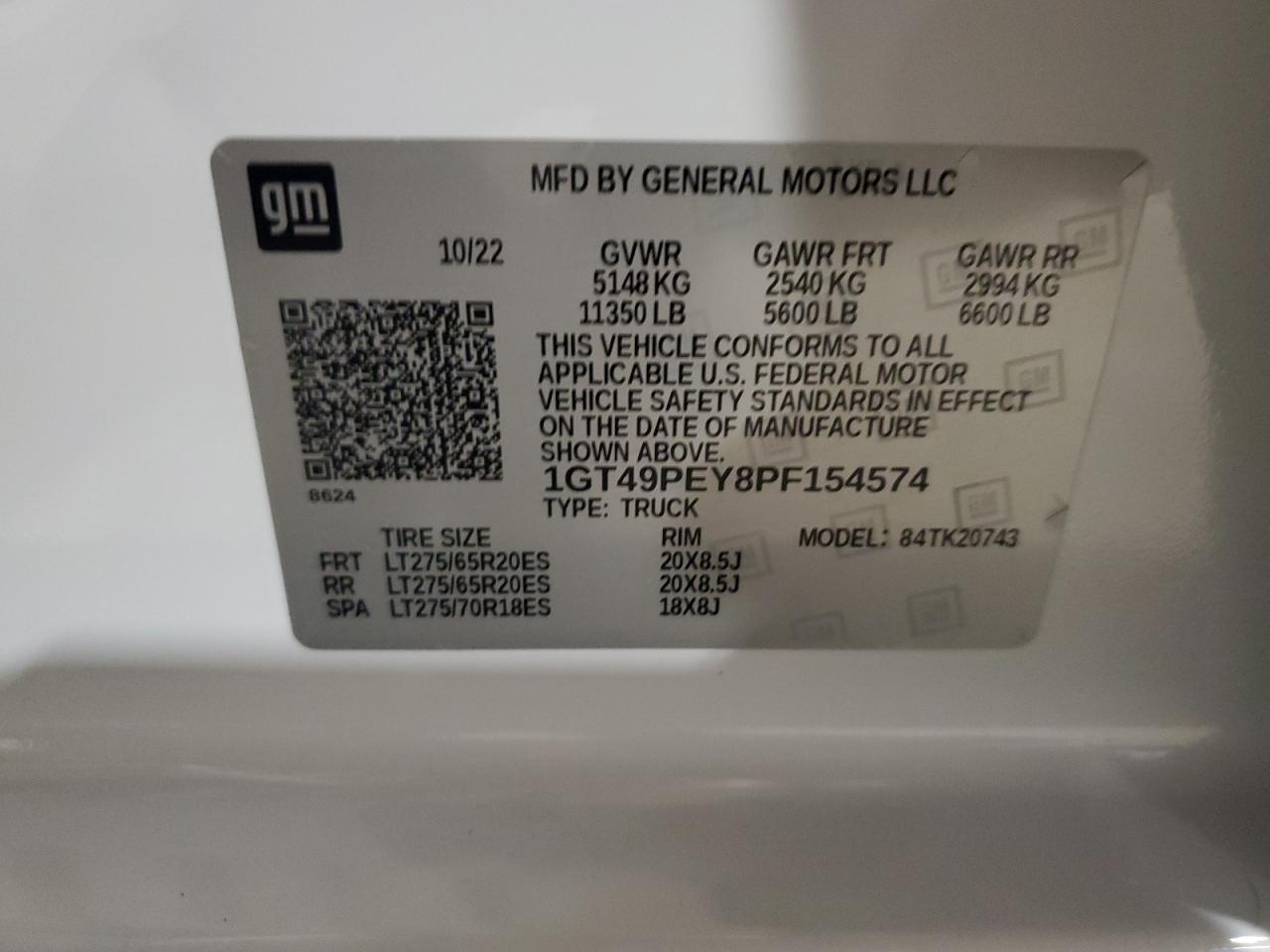 2023 GMC Sierra K2500 At4 VIN: 1GT49PEY8PF154574 Lot: 84600985