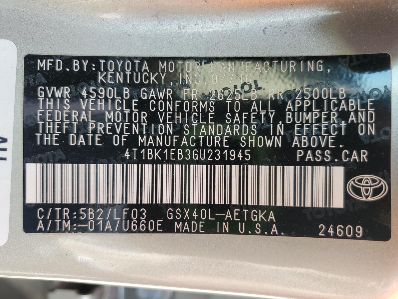 2016 Toyota Avalon Xle VIN: 4T1BK1EB3GU231945 Lot: 69185655