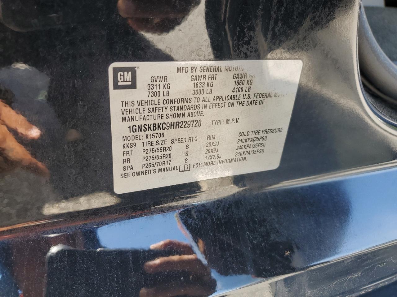 2017 Chevrolet Tahoe K1500 Lt VIN: 1GNSKBKC9HR229720 Lot: 67423585