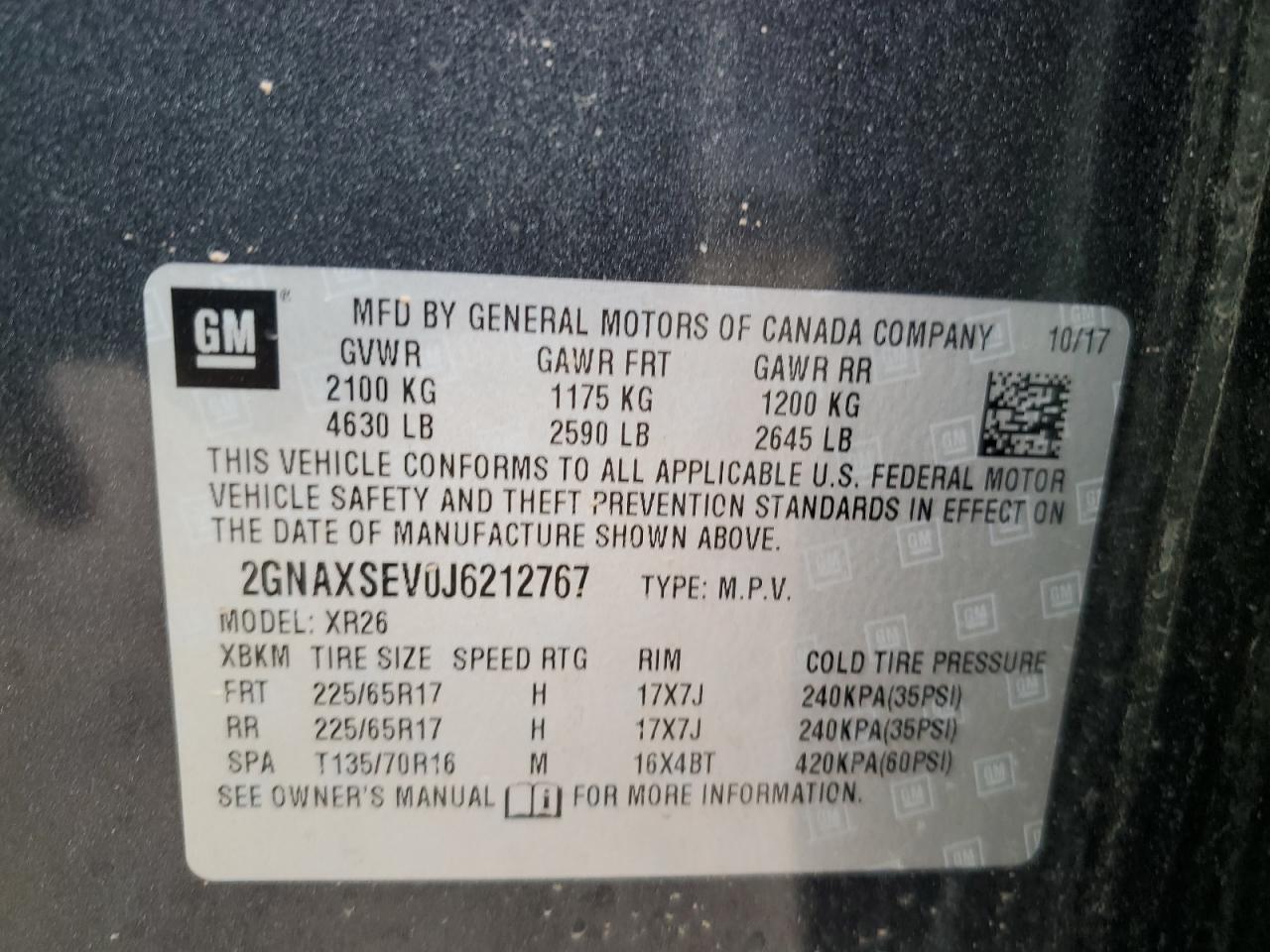 2018 Chevrolet Equinox Lt VIN: 2GNAXSEV0J6212767 Lot: 70211975