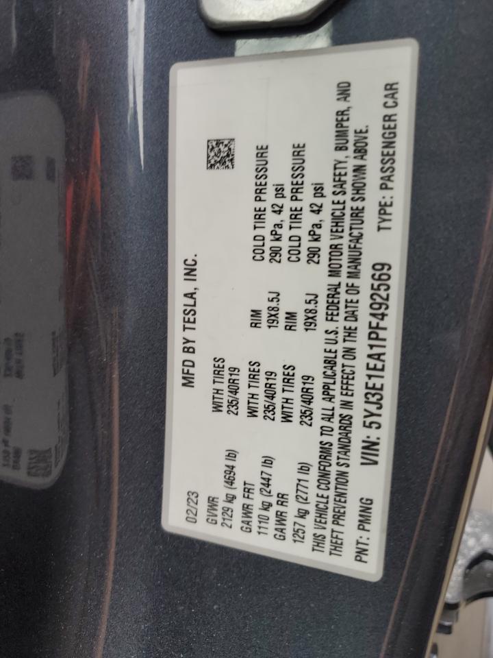 2023 Tesla Model 3 VIN: 5YJ3E1EA1PF492569 Lot: 69884145