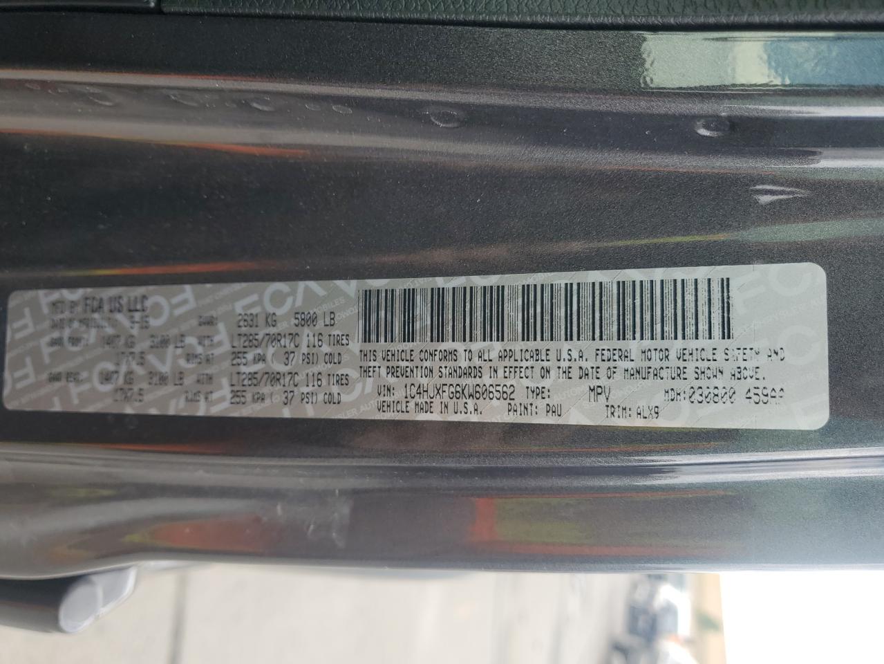 2019 Jeep Wrangler Unlimited Rubicon VIN: 1C4HJXFG6KW606562 Lot: 68182525