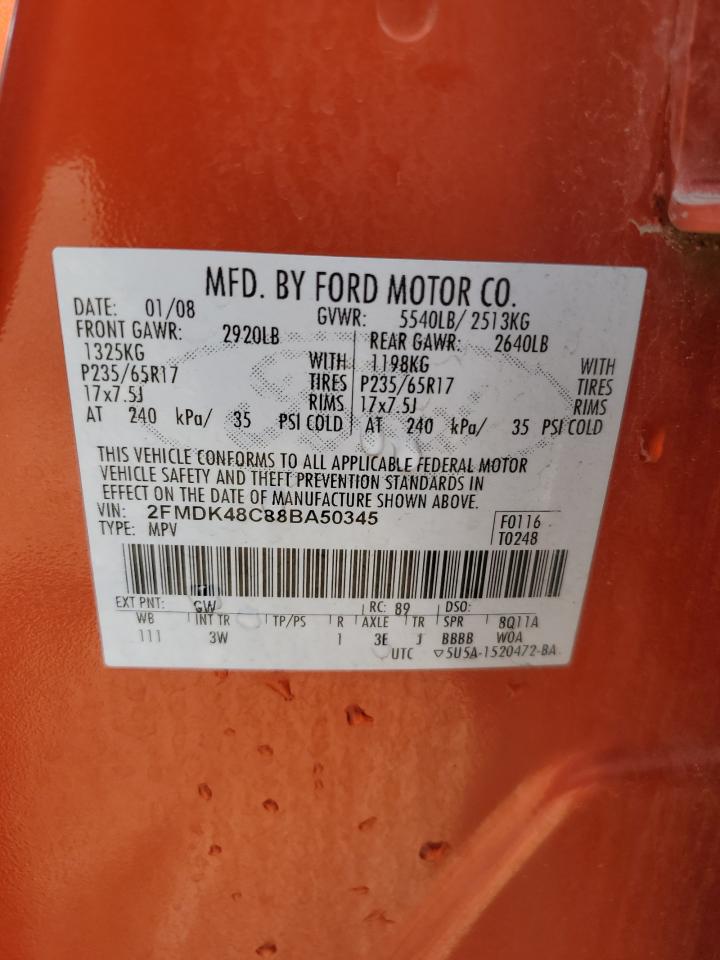 2008 Ford Edge Sel VIN: 2FMDK48C88BA50345 Lot: 69663955