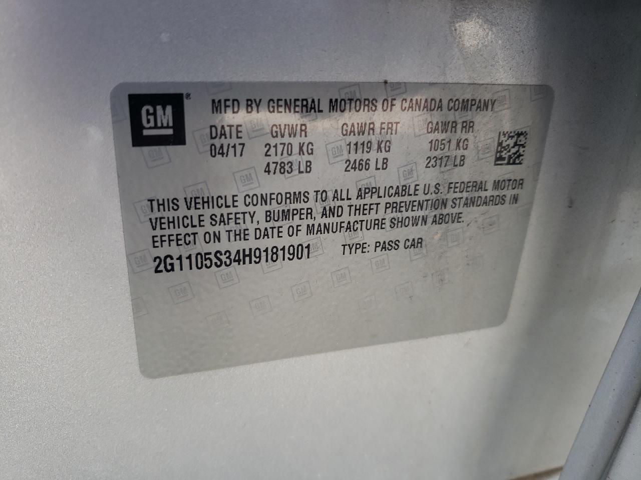 2017 Chevrolet Impala Lt VIN: 2G1105S34H9181901 Lot: 69598755