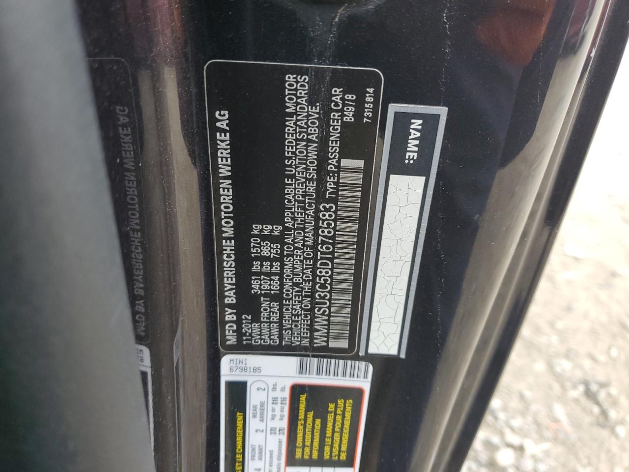 WMWSU3C58DT678583 2013 Mini Cooper