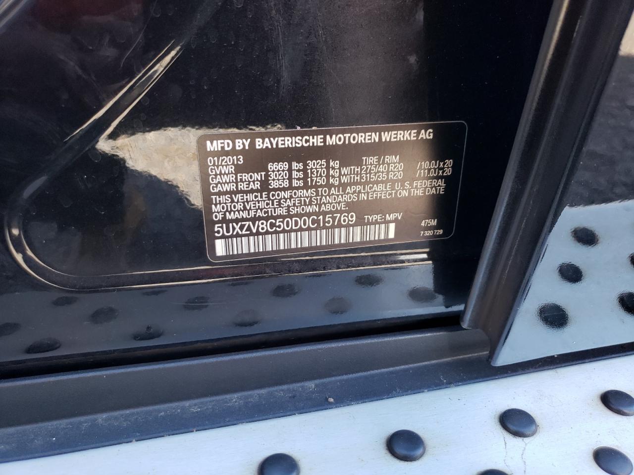 2013 BMW X5 xDrive50I VIN: 5UXZV8C50D0C15769 Lot: 70131595