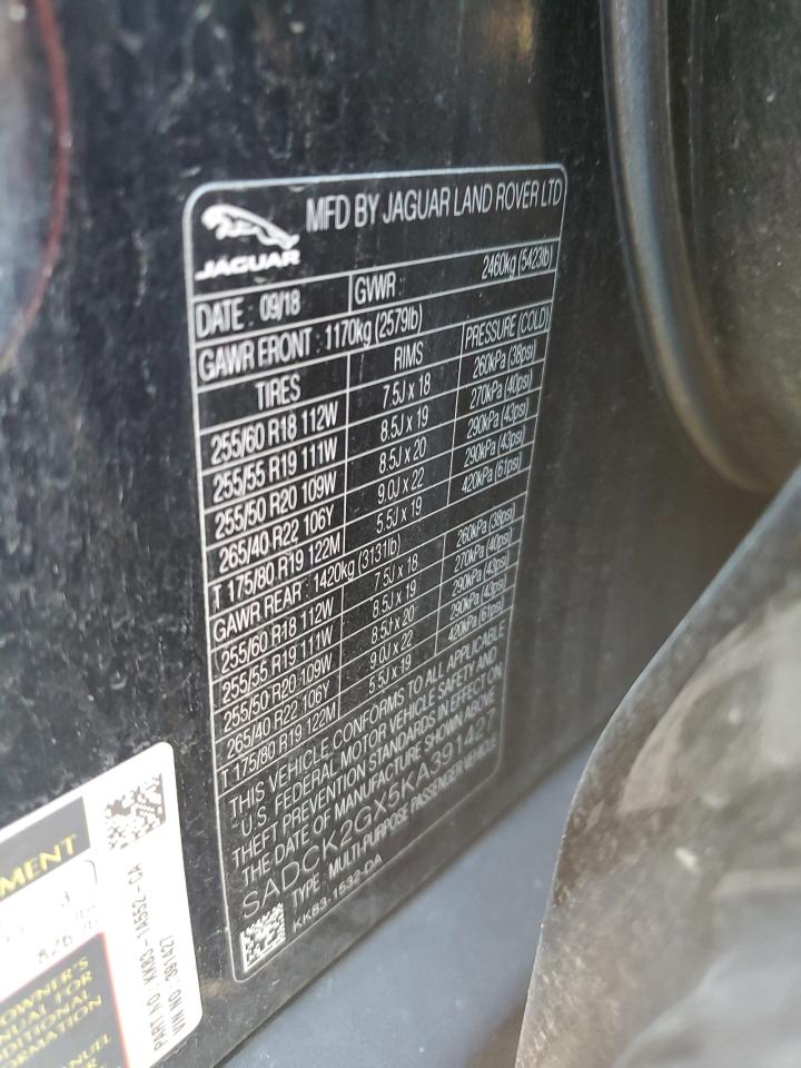 2019 Jaguar F-Pace Prestige VIN: SADCK2GX5KA391427 Lot: 68036835