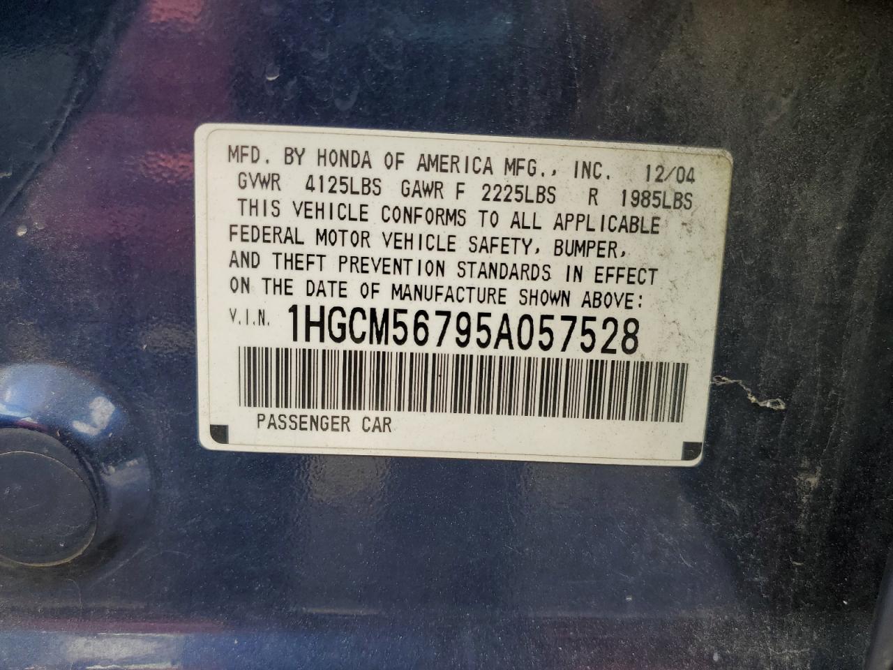 2005 Honda Accord Ex VIN: 1HGCM56795A057528 Lot: 70141945