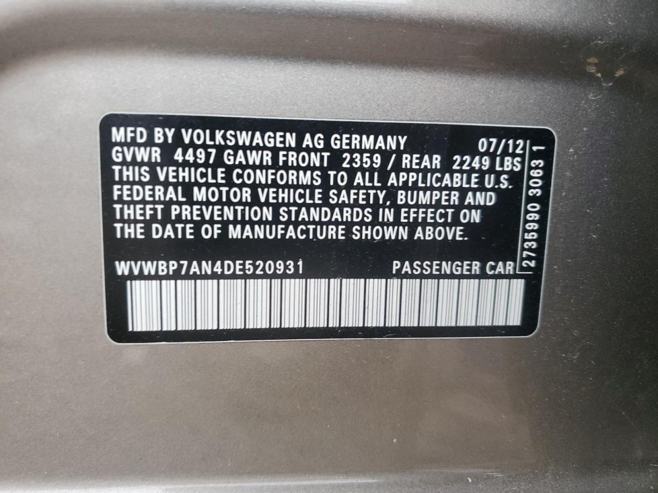 WVWBP7AN4DE520931 2013 Volkswagen Cc Sport