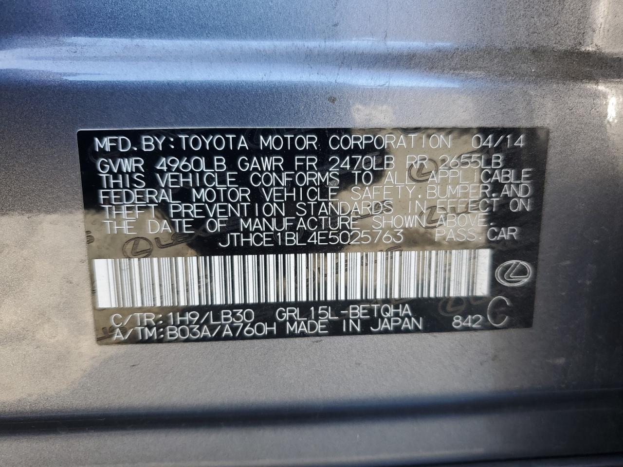 2014 Lexus Gs 350 VIN: JTHCE1BL4E5025763 Lot: 67978765