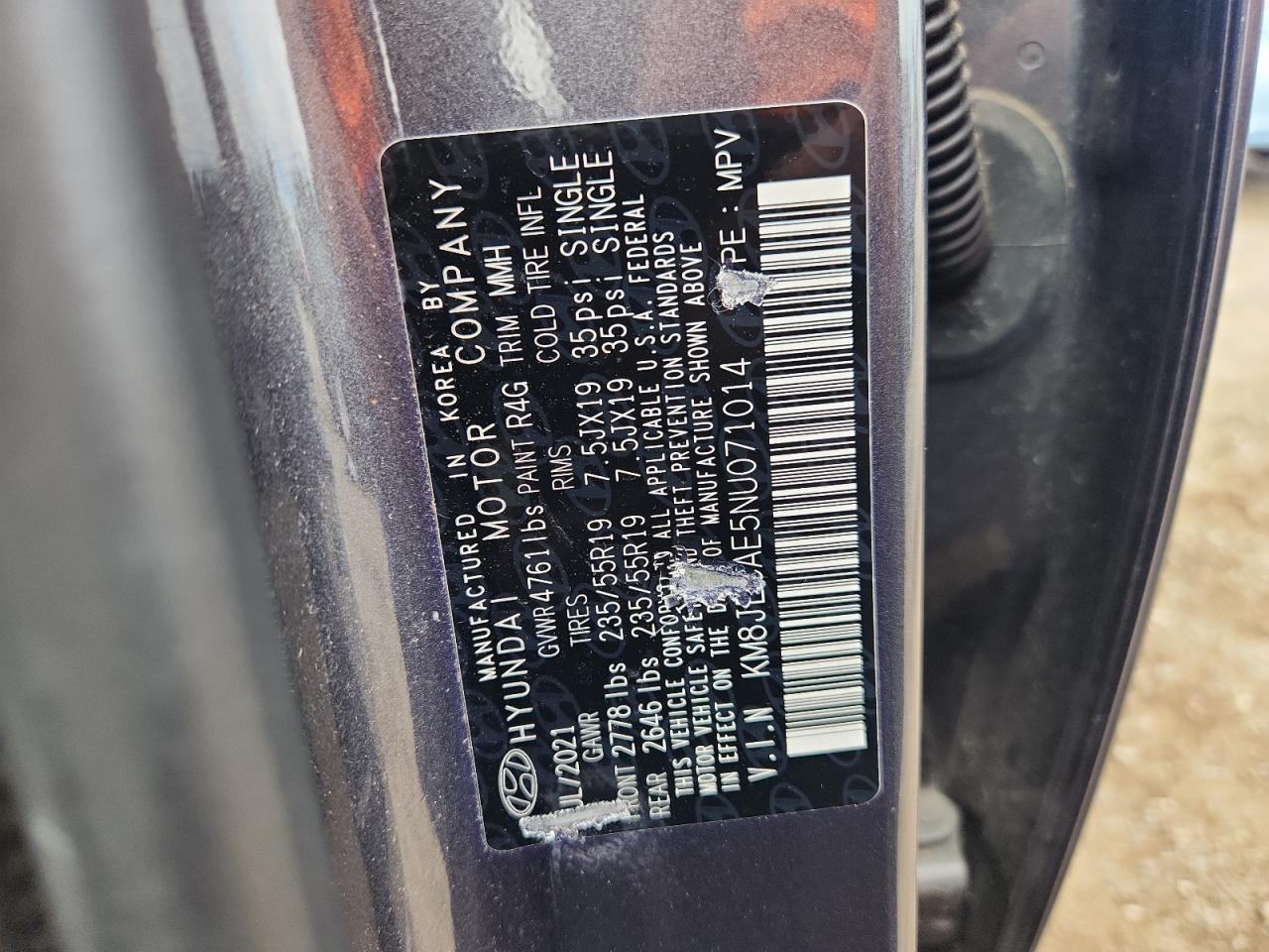 2022 Hyundai Tucson Limited VIN: KM8JECAE5NU071014 Lot: 68361845