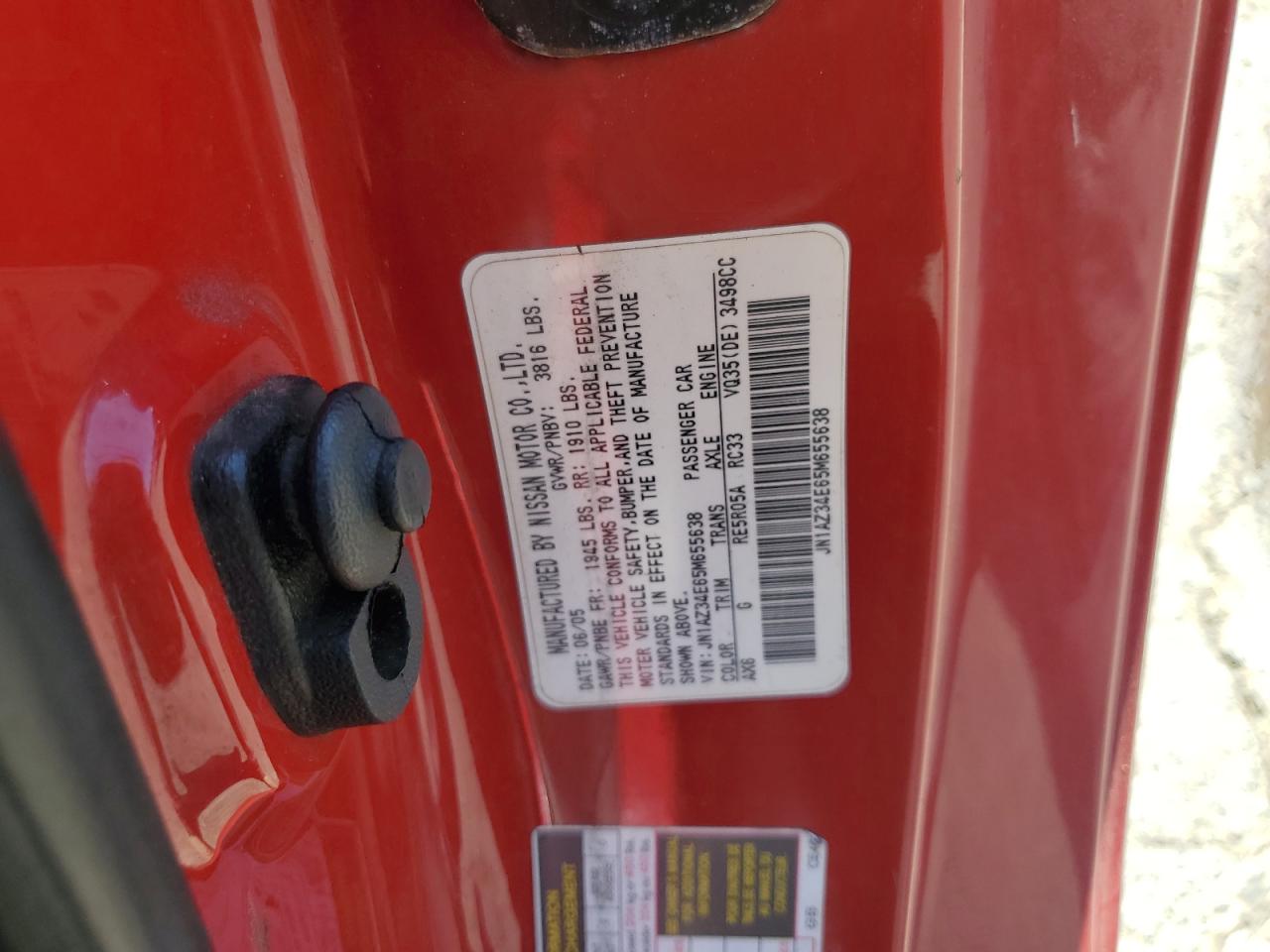 2005 Nissan 350Z Coupe VIN: JN1AZ34E65M655638 Lot: 66748135