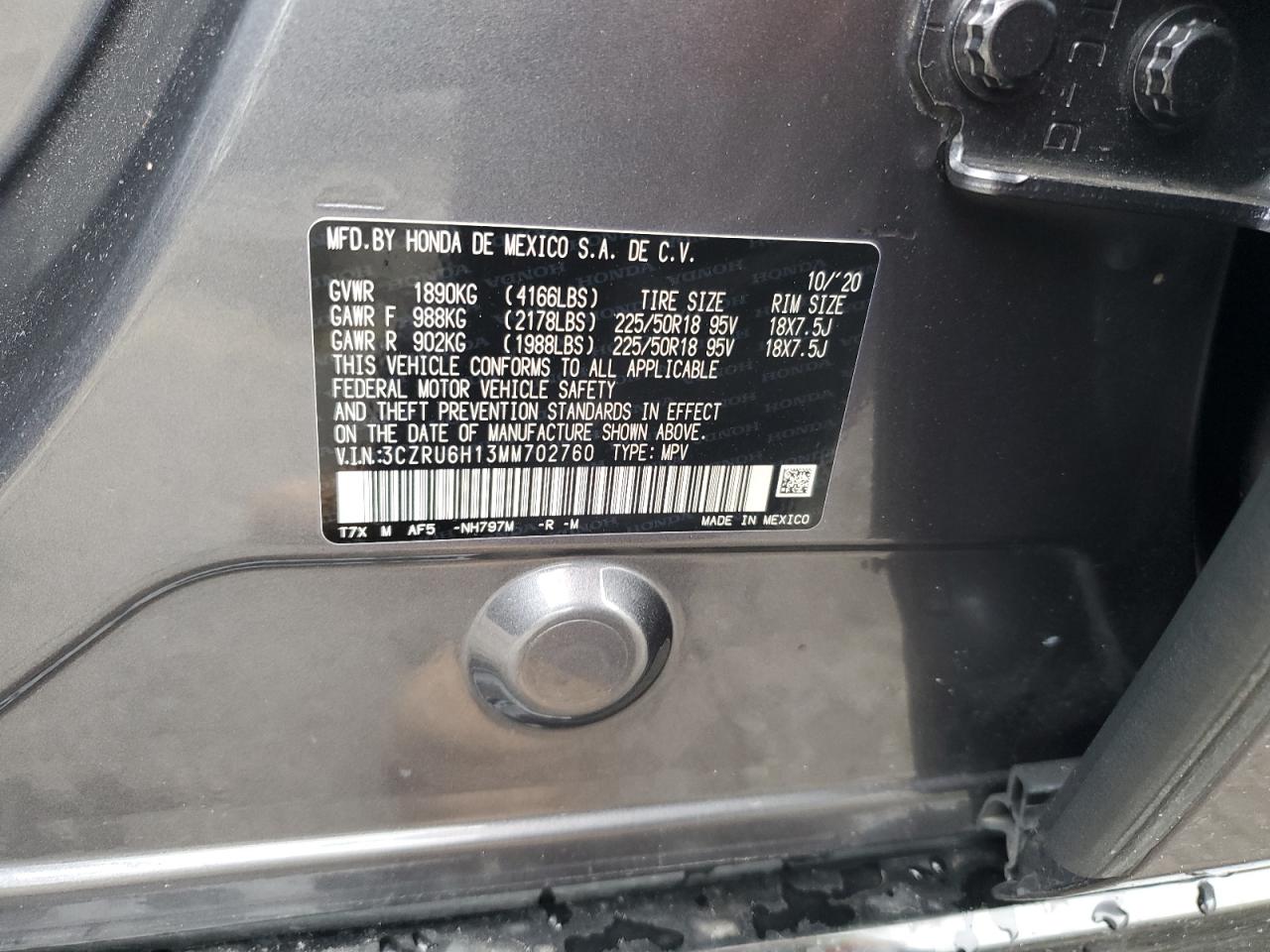 2021 Honda Hr-V Sport VIN: 3CZRU6H13MM702760 Lot: 69788025