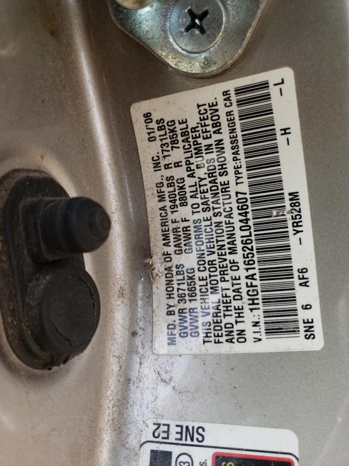 2006 Honda Civic Lx VIN: 1HGFA16526L044607 Lot: 67793235