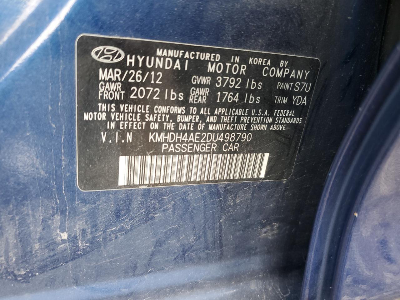 2013 Hyundai Elantra Gls VIN: KMHDH4AE2DU498790 Lot: 67817265
