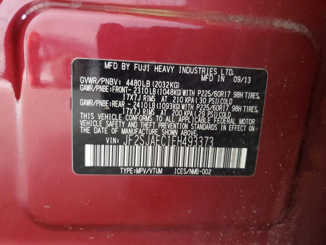 2014 Subaru Forester 2.5I Premium VIN: JF2SJAEC1EH493373 Lot: 67379195