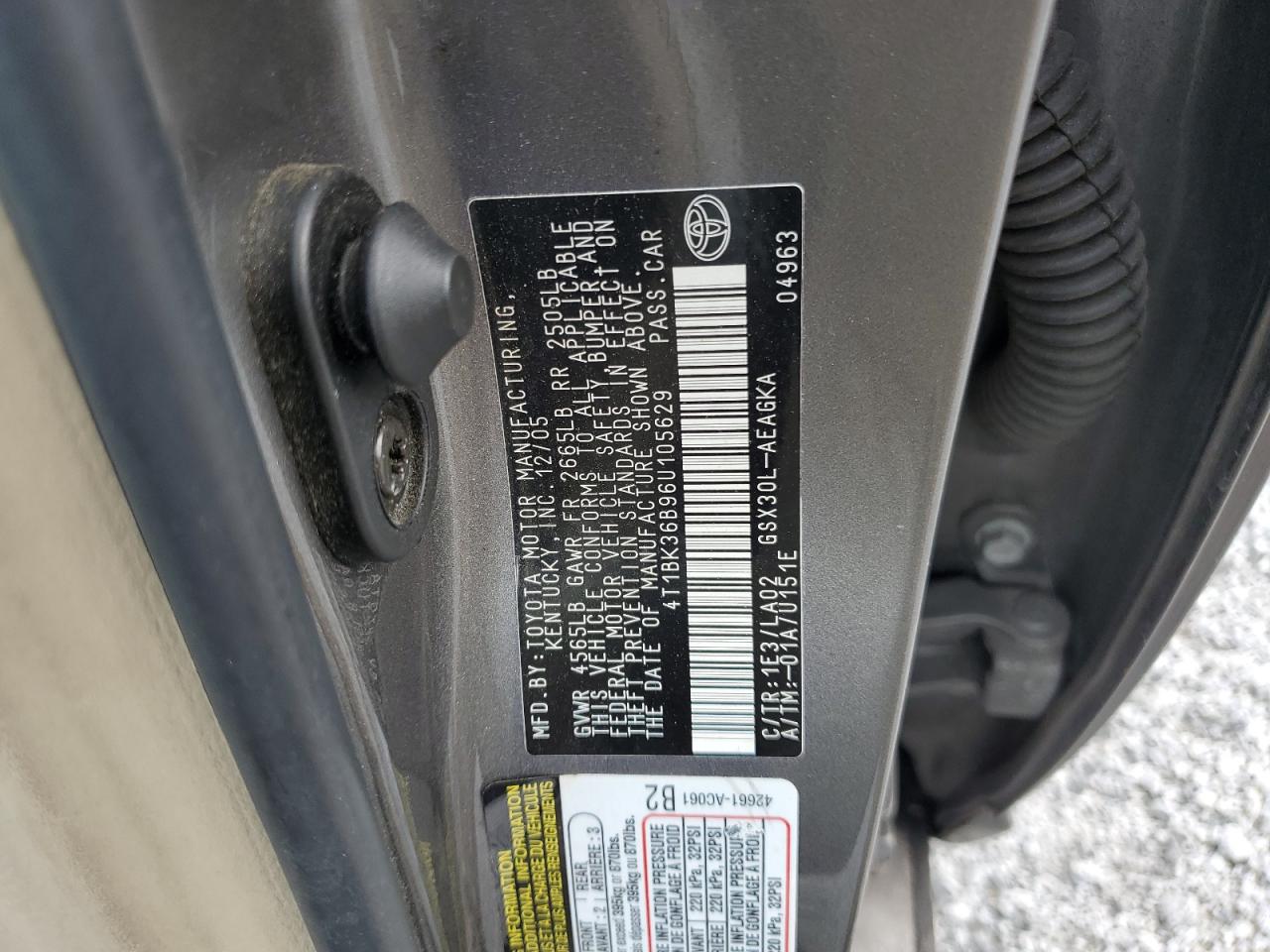 2006 Toyota Avalon Xl VIN: 4T1BK36B96U105629 Lot: 69541945