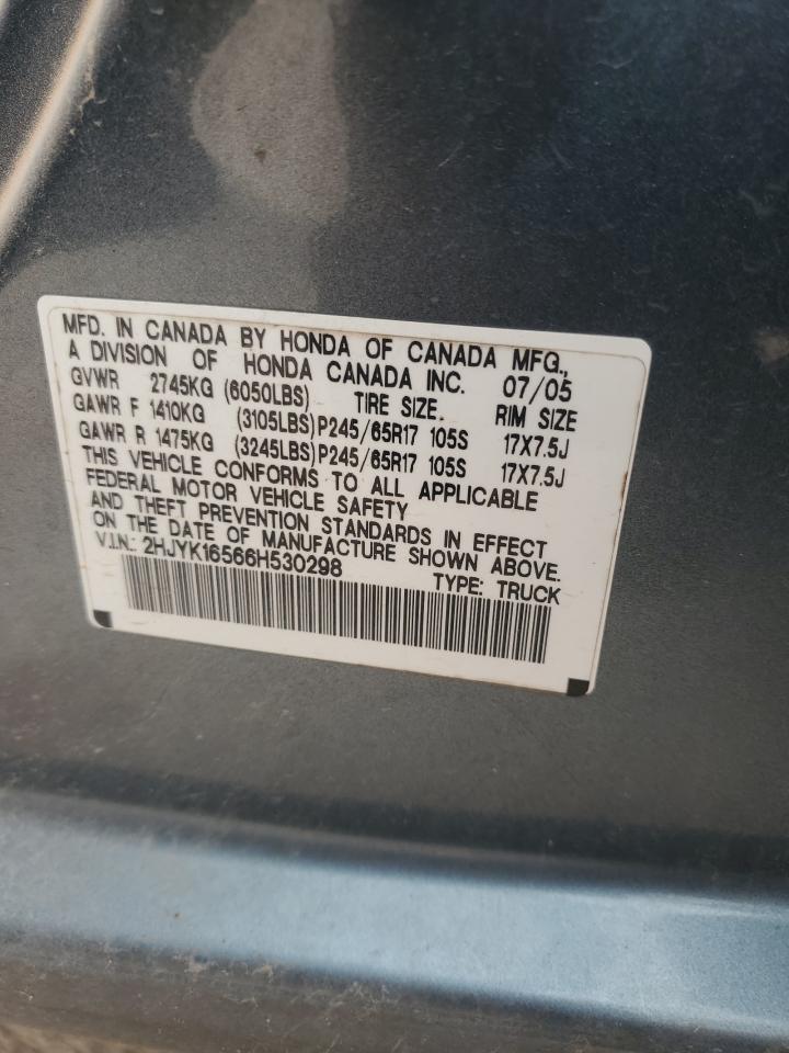 2006 Honda Ridgeline Rtl VIN: 2HJYK16566H530298 Lot: 68548985