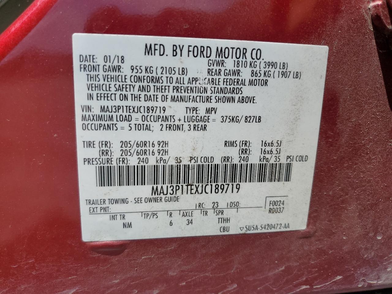 2018 Ford Ecosport Se VIN: MAJ3P1TEXJC189719 Lot: 69829405