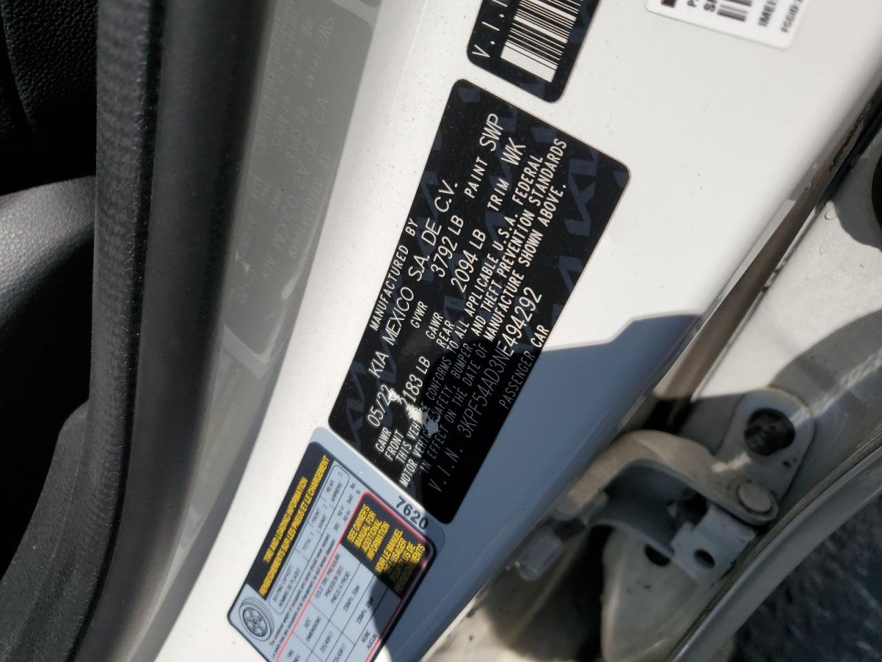 2022 Kia Forte Gt Line VIN: 3KPF54AD3NE494292 Lot: 68438535