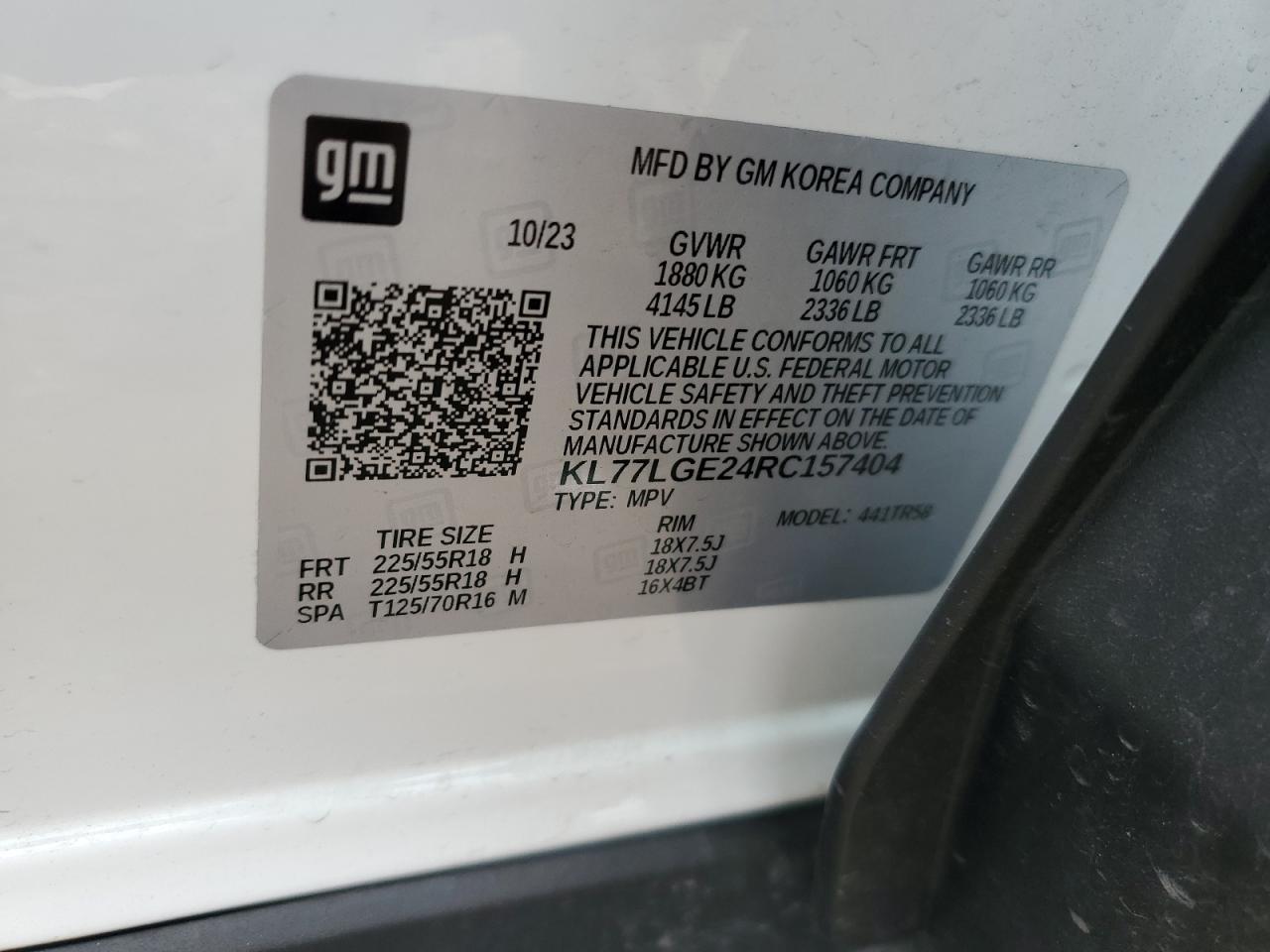 2024 Chevrolet Trax 1Rs VIN: KL77LGE24RC157404 Lot: 69441255