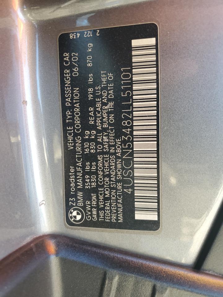 2002 BMW Z3 3.0 VIN: 4USCN53482LL51101 Lot: 68934055