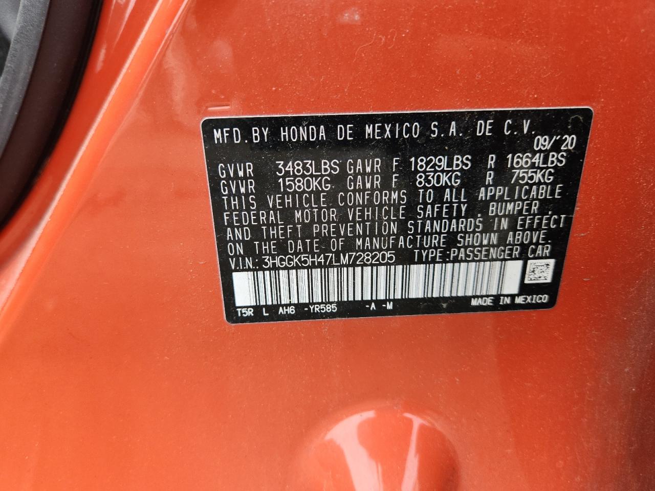 2020 Honda Fit Lx VIN: 3HGGK5H47LM728205 Lot: 66374785