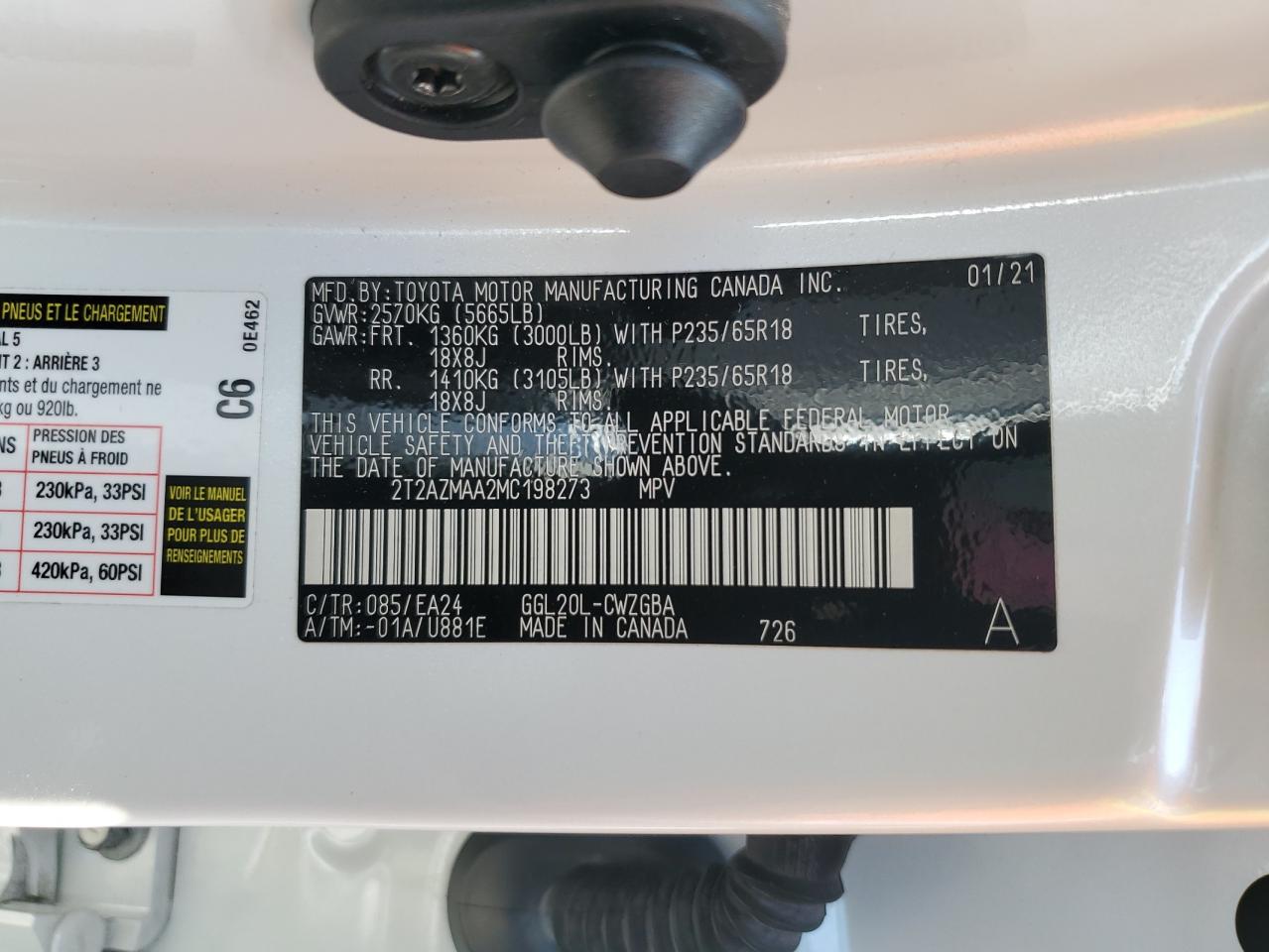 2021 Lexus Rx 350 Base VIN: 2T2AZMAA2MC198273 Lot: 71018135