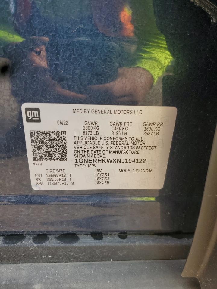 2022 Chevrolet Traverse Lt VIN: 1GNERHKWXNJ194122 Lot: 68393175