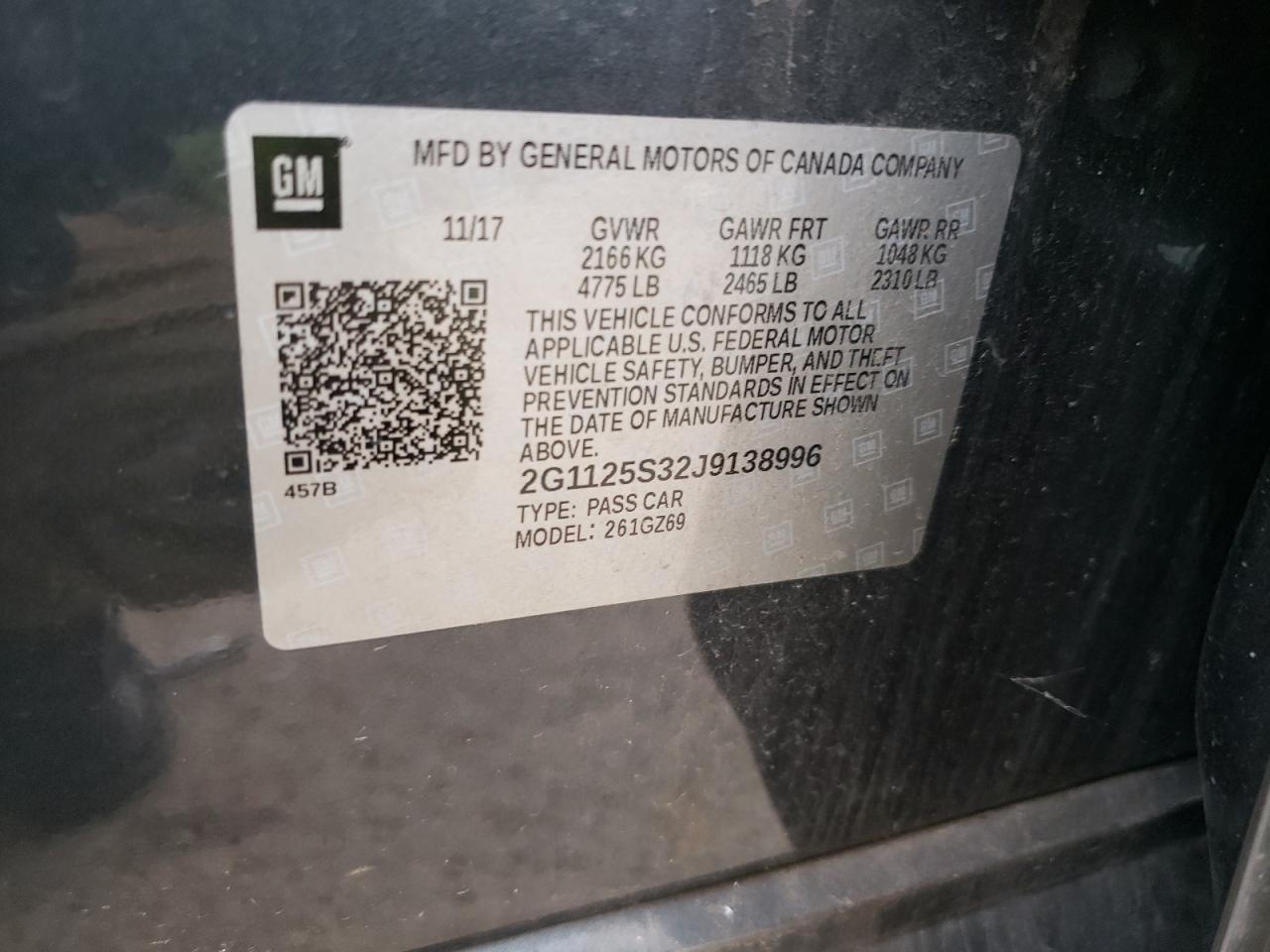 2018 Chevrolet Impala Premier VIN: 2G1125S32J9138996 Lot: 67837575