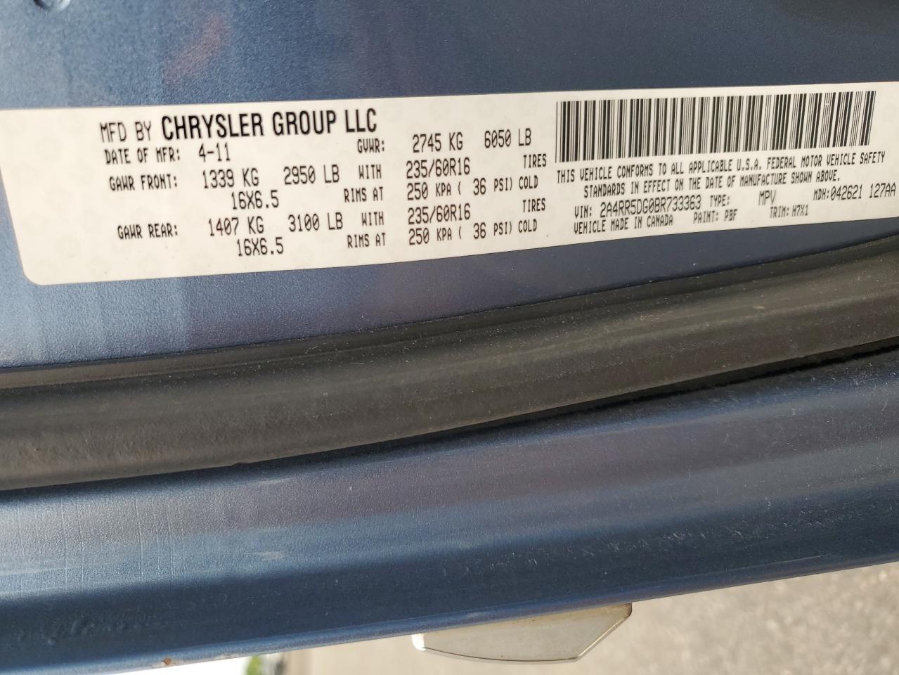 2011 Chrysler Town & Country Touring VIN: 2A4RR5DG0BR733363 Lot: 67802095