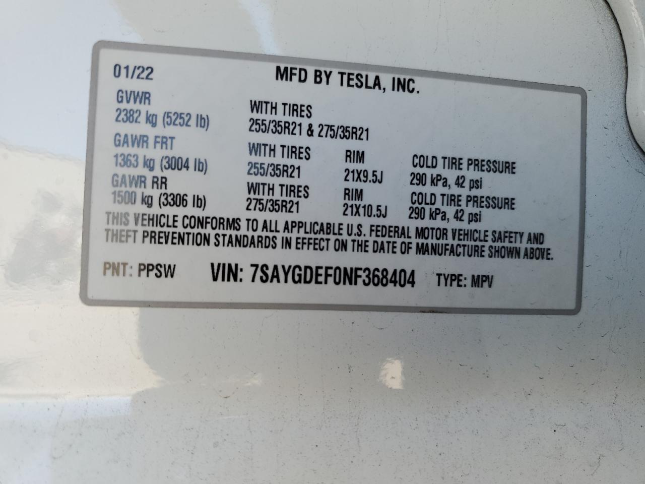 2022 Tesla Model Y VIN: 7SAYGDEF0NF368404 Lot: 68674875