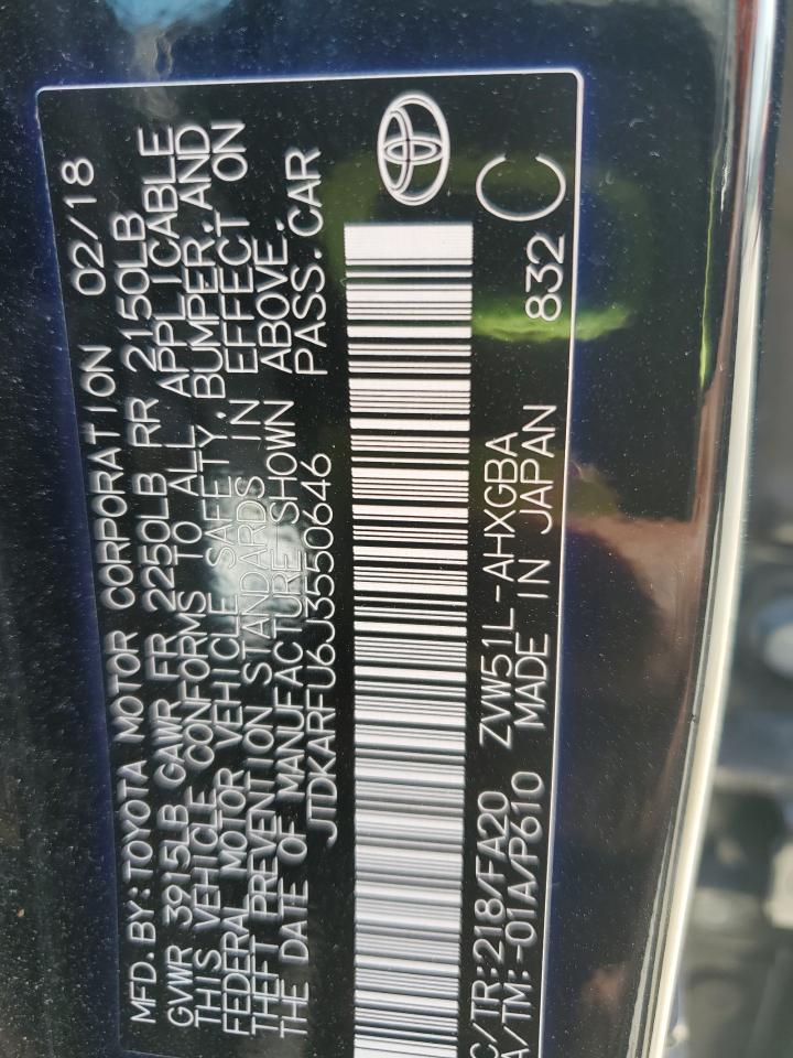 2018 Toyota Prius VIN: JTDKARFU6J3550646 Lot: 69247985
