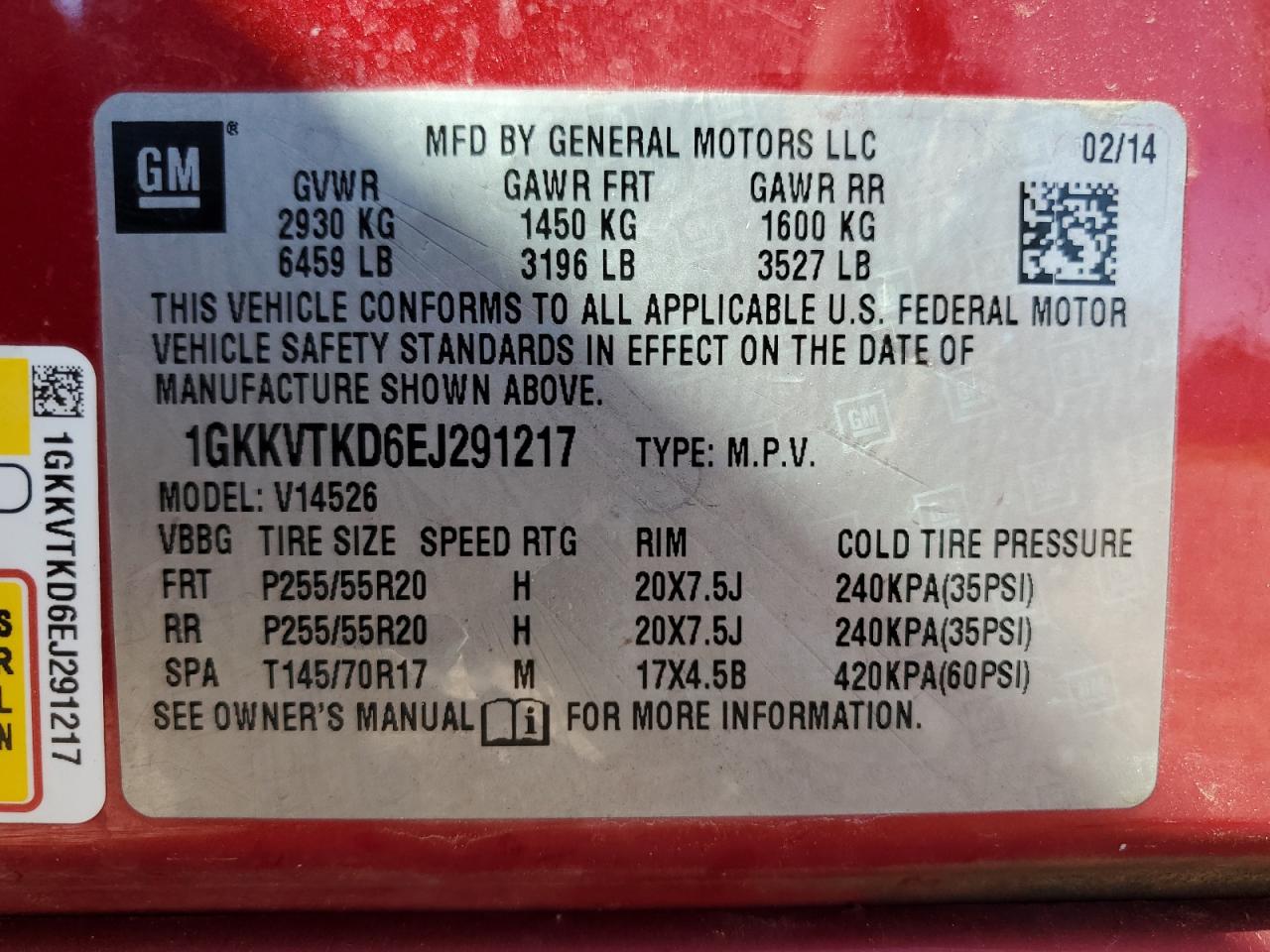 2014 GMC Acadia Denali VIN: 1GKKVTKD6EJ291217 Lot: 70256125