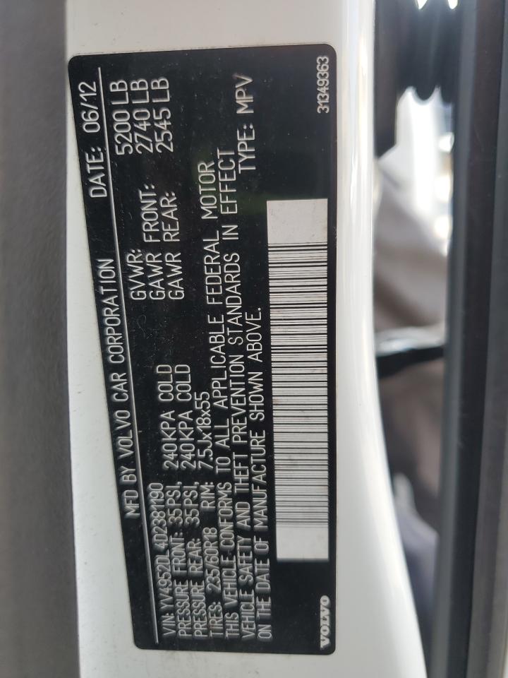 2013 Volvo Xc60 3.2 VIN: YV4952DL4D2381190 Lot: 70833755