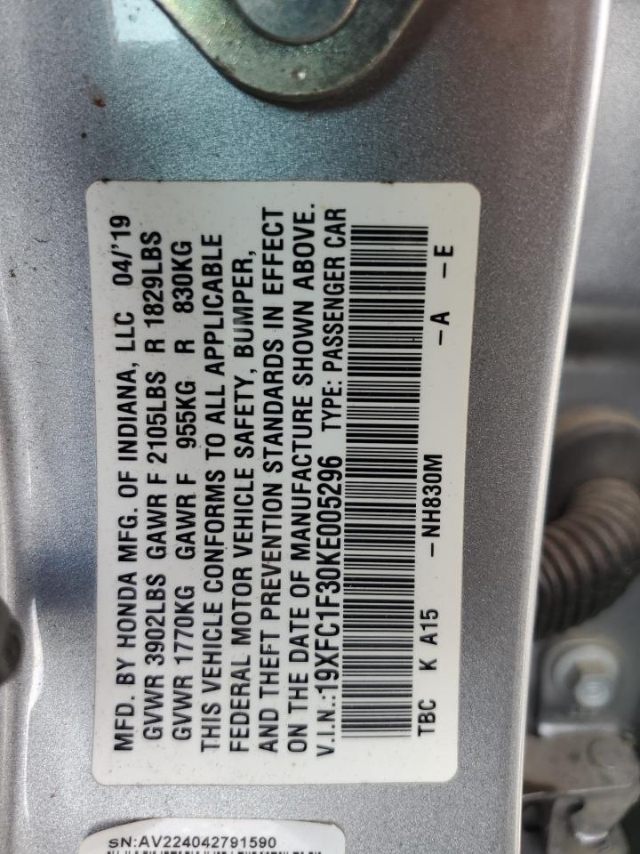 2019 Honda Civic Ex VIN: 19XFC1F30KE005296 Lot: 69539605