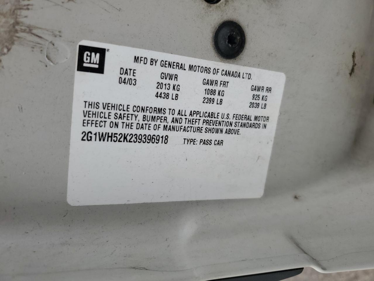 2003 Chevrolet Impala Ls VIN: 2G1WH52K239396918 Lot: 69816865