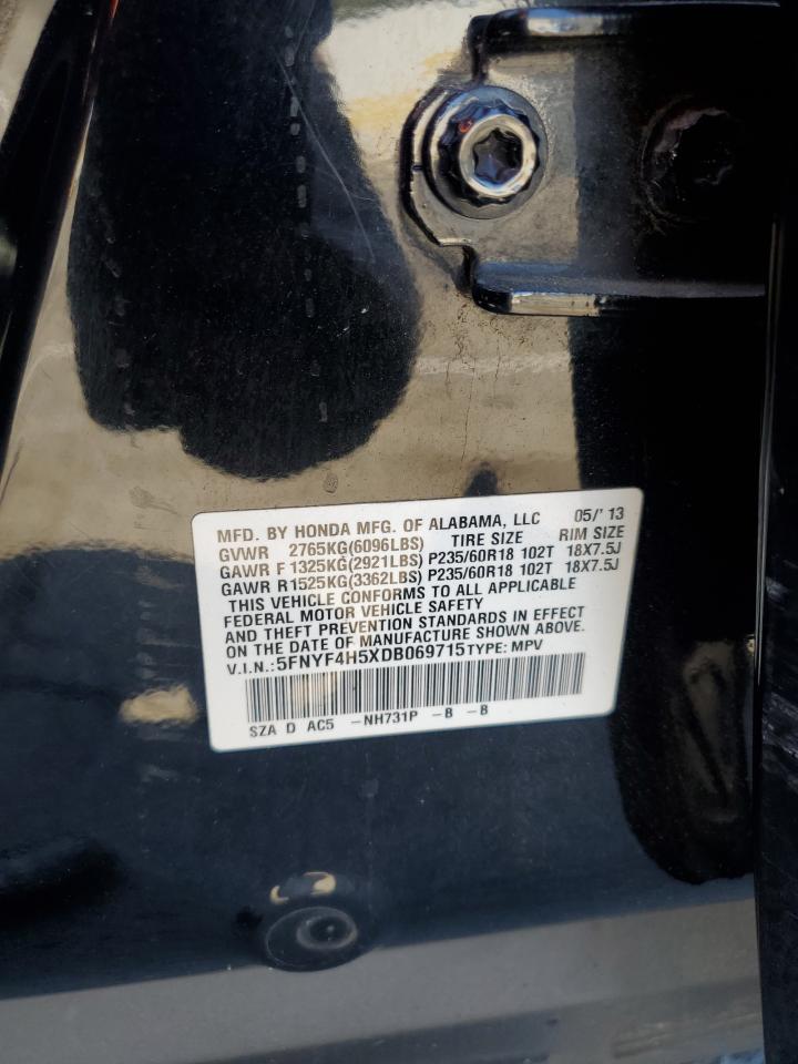 2013 Honda Pilot Exl VIN: 5FNYF4H5XDB069715 Lot: 69859695