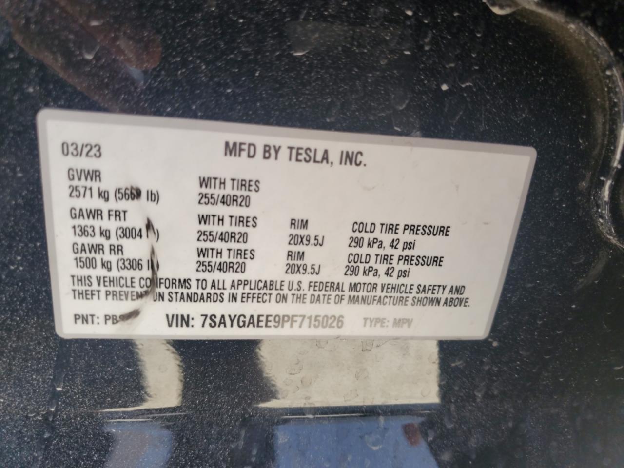 2023 Tesla Model Y VIN: 7SAYGAEE9PF715026 Lot: 70555855