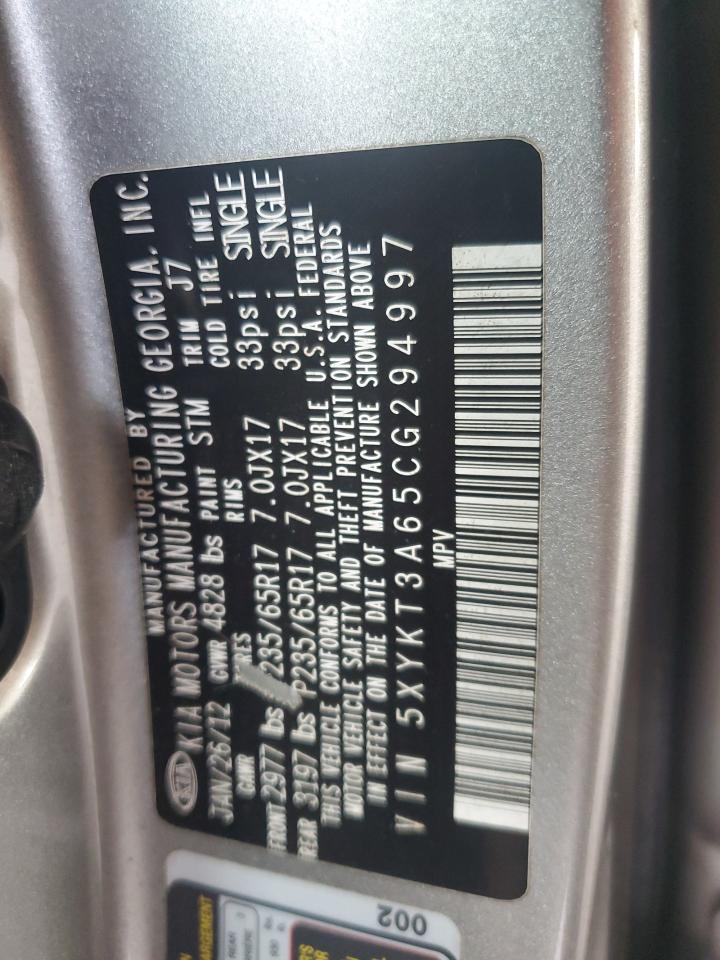 2012 Kia Sorento Base VIN: 5XYKT3A65CG294997 Lot: 68921775