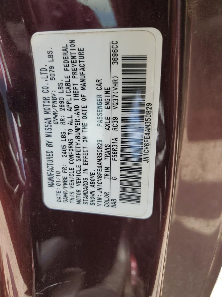 2010 Infiniti G37 Base VIN: JN1CV6FE4AM350829 Lot: 67869185